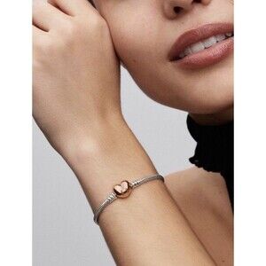 Pandora Moments Heart Snake Chain Bracelet Sterling silver 14k rose gold 18cm